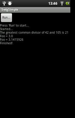 Android screenshot of SwigSimple example